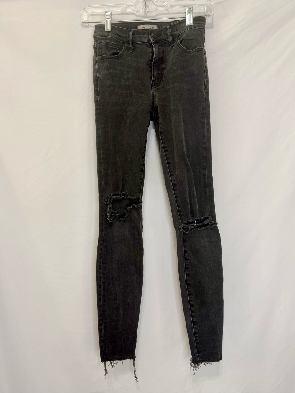 Madewell Black Distressed Skinny Jeans with Knee Rips